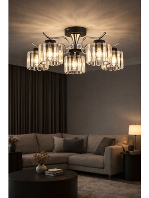 Normadia Şık 5’li Kristal Taşlı Modern Salon ve Yatak Odası Avizesi