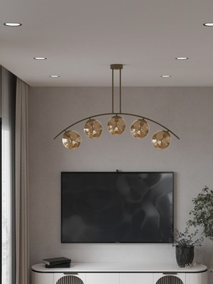 Normadia Lal Modern Eskitme Metal 5’li Bal Cam Küre Yay Formlu Tavan Aydınlatma