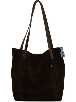 Bagmori Kahverengi Hakiki Yarma Deri Cepli Tote Çanta