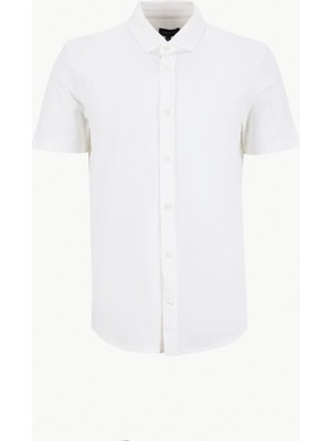 Fabrika Slim Fit Gömlek Yaka Düz Kırık Beyaz Erkek Gömlek F6SM-GML 2128