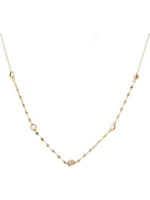 Hakan Mücevherat Beyaz Taşlı 14 Ayar Altın Kolye