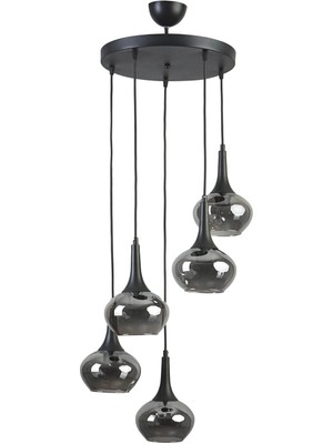 Normadia Şık Siyah Füme Camlı 5 Li Modern Avize, Salon, Mutfak ve Yatak Odası Için