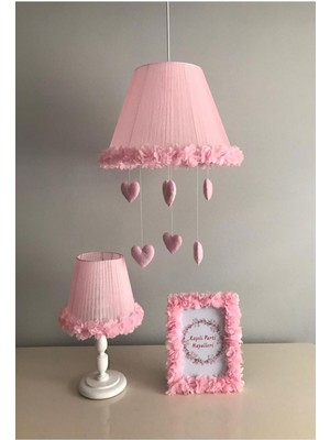 Normadia Pembe Çiçekli Bebek Çocuk Odası Avize ve Çerçeve Seti