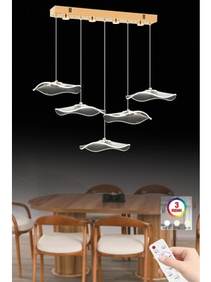 Normadia Kumandalı Ledli 5'li Gold Yemek Masası ve Modern Lüx Avize Takımı