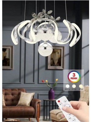 Normadia Modern 4’lü LED Sarkıt Avize, 3 Renkli Kumandalı, Krom Kaplama