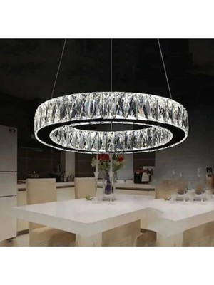 Normadia Modern Krom Sarkıt Kristal Avize, Kumandalı, 3 Renkli, Güçlü LED Işık