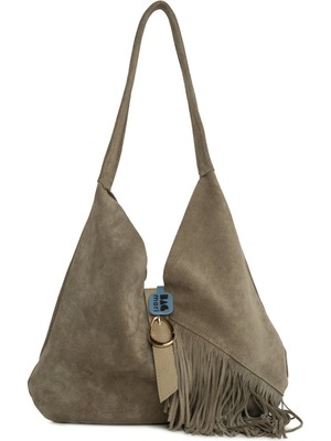 Bagmori Vizon Hakiki Süet Deri Tokalı Püsküllü Büyük Salaş Çanta