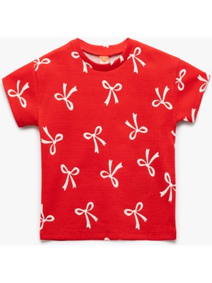 Koton Fiyonk Desenli Bisiklet Yaka Kısa Kollu Pamuklu Tişört