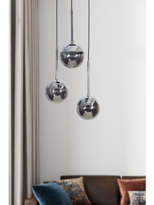 Normadia Şık 3 Lü Krom-Siyah Metal ve Füme Camlı Modern Sarkıt Avize
