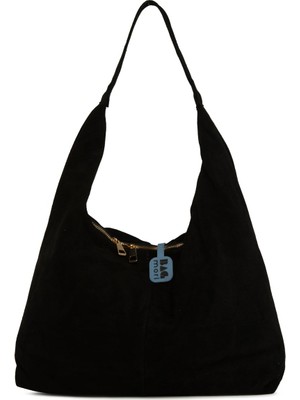 Bagmori Siyah Hakiki Süet Deri Büyük Salaş Çanta