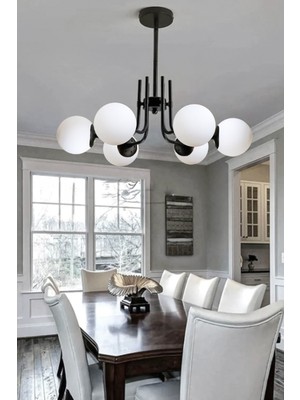 Normadia Modern Siyah Beyaz Camlı 6'lı Sarkıt Avize, Şık ve Zarif Tasarım