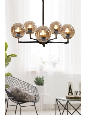 Normadia Şık Siyah-Gold Metal Gövde Bal Camlı Mafsallı Lüks Avize