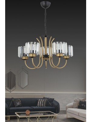 Normadia Modern 5'li Sarkıt Avize, Kristal Taşlı Dekoratif Aydınlatma