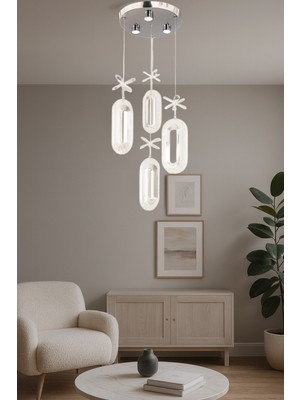 Normadia Modern 4'lü LED Avize, Kristal Görünüm, Krom Renk, Beyaz Işık, Enerji Tasarruflu