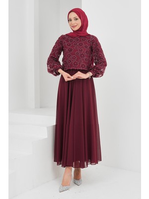 İmaj Butik Bordo Boncuk Işlemeli Abiye