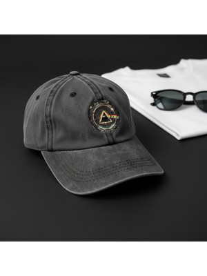 Retro Prizma ve Işık Temalı Nakış Desenli Siyah Yıkamalı Unisex Şapka – Ayarlanabilir Cap