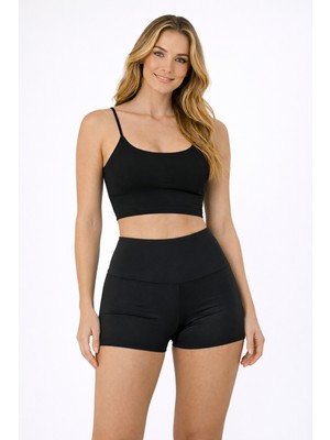 MAYOPORT Kadın Siyah Yüksek Bel Biker Şort Tayt Esnek Bel Özelliği ile Spor ve Günlük Kullanım