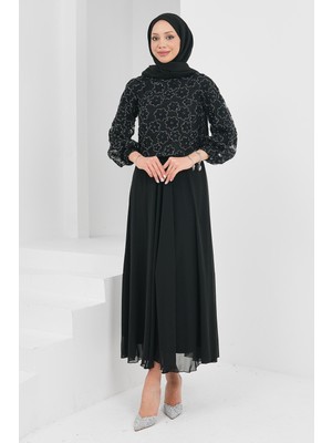 İmaj Butik Siyah Boncuk Işlemeli Abiye