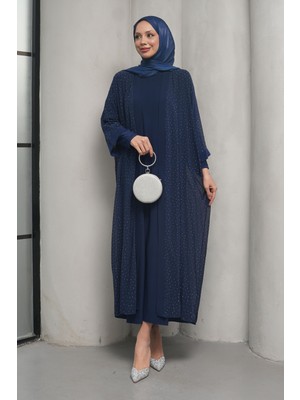 İmaj Butik Lacivert Taş Işlemeli Ikili Abaya Takım