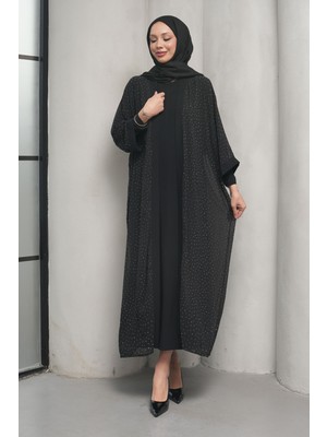 İmaj Butik Siyah Taş Işlemeli Ikili Abaya Takım