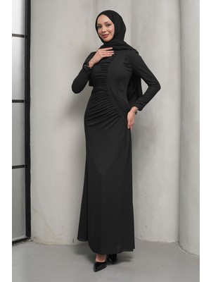 İmaj Butik Siyah Önü Drapeli Balık Model Abiye