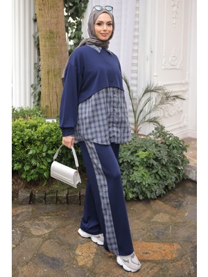 İmaj Butik Lacivert Sweat Gömlek Pantolonlu 3'lü Kombim Takım