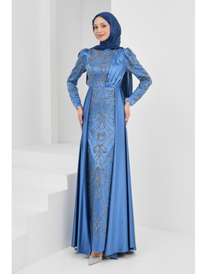 İmaj Butik Indigo Önü Taşlı Saten Abiye