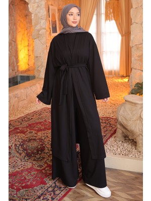İmaj Butik Siyah Hırka Bluz Pantolonlu Geniş Kalıp 3'lü Modal Takım