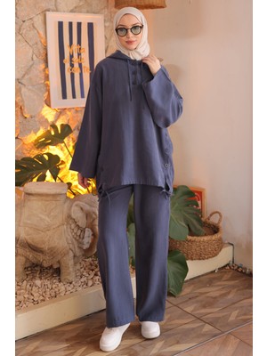 İmaj Butik Lacivert Kapüşonlu Tunik Pantolonlu Takım