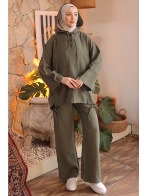 İmaj Butik Haki Kapüşonlu Tunik Pantolonlu Takım