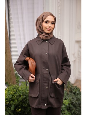 İmaj Butik Kahverengi Fermuarlı Gabardin Ceket