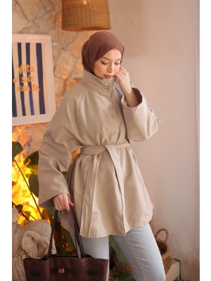 İmaj Butik Taş Kuşaklı Düğmeli Gabardin Trençkot