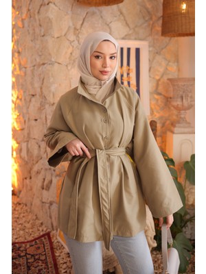 İmaj Butik Haki Kuşaklı Düğmeli Gabardin Trençkot