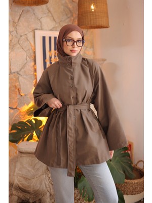 İmaj Butik Vizon Kuşaklı Düğmeli Gabardin Trençkot