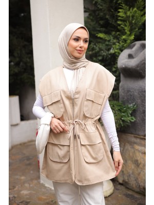 İmaj Butik Taş Bel Bağlamalı Cepli Astarlı Gabardin Yelek