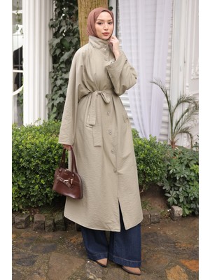 İmaj Butik Haki Cepli Kuşaklı Oversize Trençkot