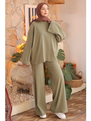 İmaj Butik Haki Bisiklet Yaka Sweat Pantolonlu Takım