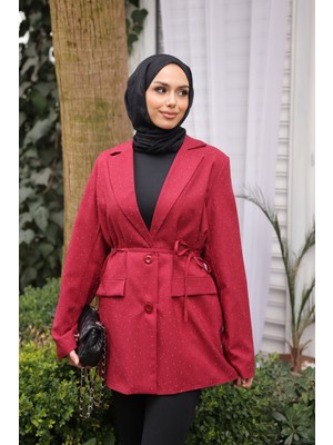 İmaj Butik Bordo Taş Baskılı Astarlı Ceket