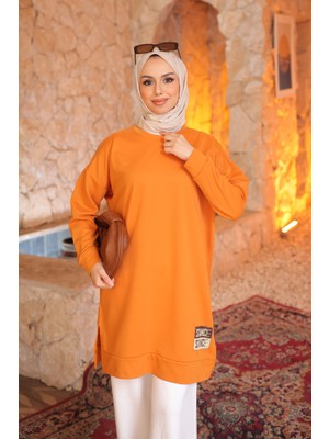 İmaj Butik Orange Bisiklet Yaka Armalı Tunik