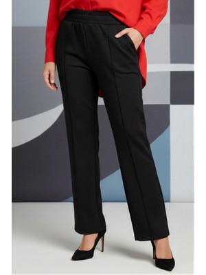 İmaj Butik Siyah Bel Lastikli Çimalı Scuba Pantolon