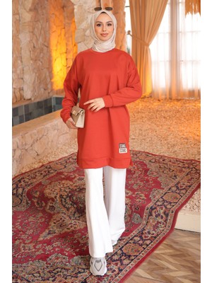 İmaj Butik Kiremit Bisiklet Yaka Armalı Tunik