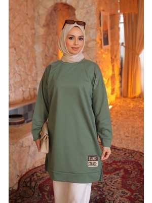 İmaj Butik Haki Bisiklet Yaka Armalı Tunik