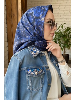 İmaj Butik Lacivert Ipekhan Soft Dijital Pamuklu Eşarp