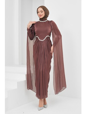 İmaj Butik Gül Kurusu Önü Drapeli Taşlı Abiye