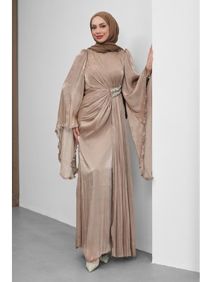 İmaj Butik Vizon Bel Taşlı Şifon Abiye