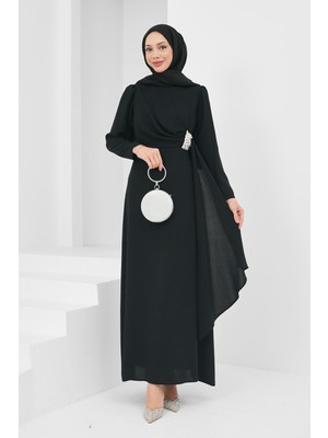İmaj Butik Siyah Önü Drapeli Taşlı Abiye