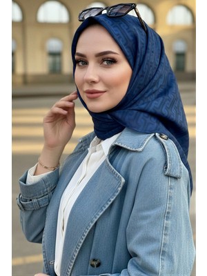 İmaj Butik Lacivert Soft Dijital Pamuklu Eşarp