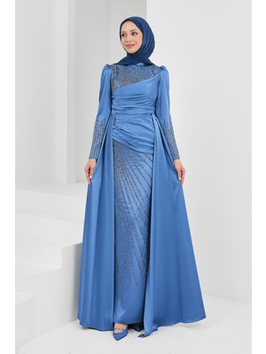 İmaj Butik Indigo Önü Taşlı Saten Abiye