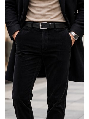 Varetta Erkek Siyah Kadife Pantolon Fitilli Klasik Kesim Cepli