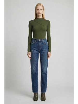 Rays 8238A Bisiklet Yaka Ön Çimalı Bluz Haki